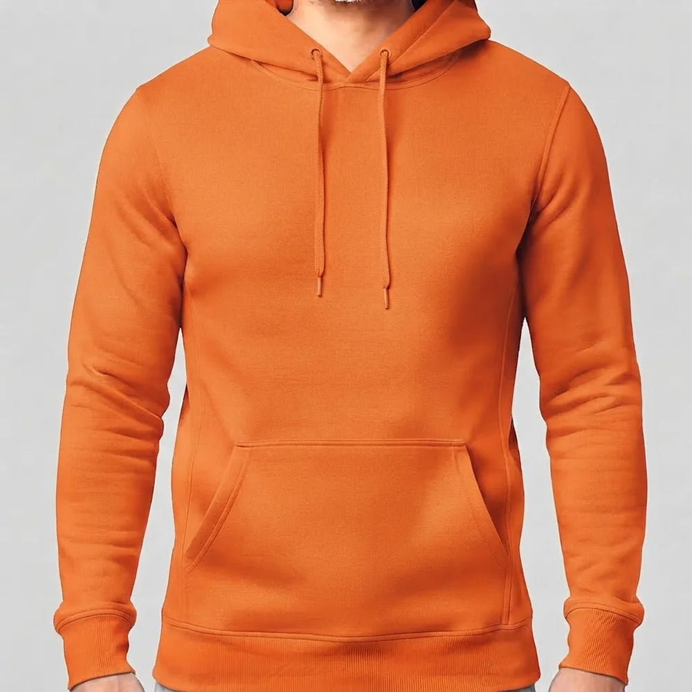 Schlichter Herren-Hoodie in leuchtendem Bright Orange ohne Sign mit Kängurutasche und Kordelzug, ideal zum Bedrucken.
