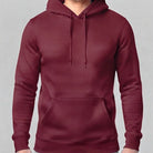 Vorderansicht eines unbedruckten Herren-Kapuzenpullovers in elegantem  Burgundy ohne Sign.