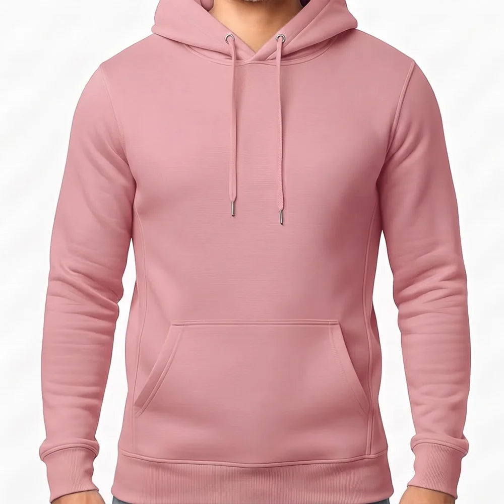 Produktfoto eines einfarbigen Herren-Kapuzenpullovers in Cotton Pink ohne Sign, ideal zum Personalisieren.
