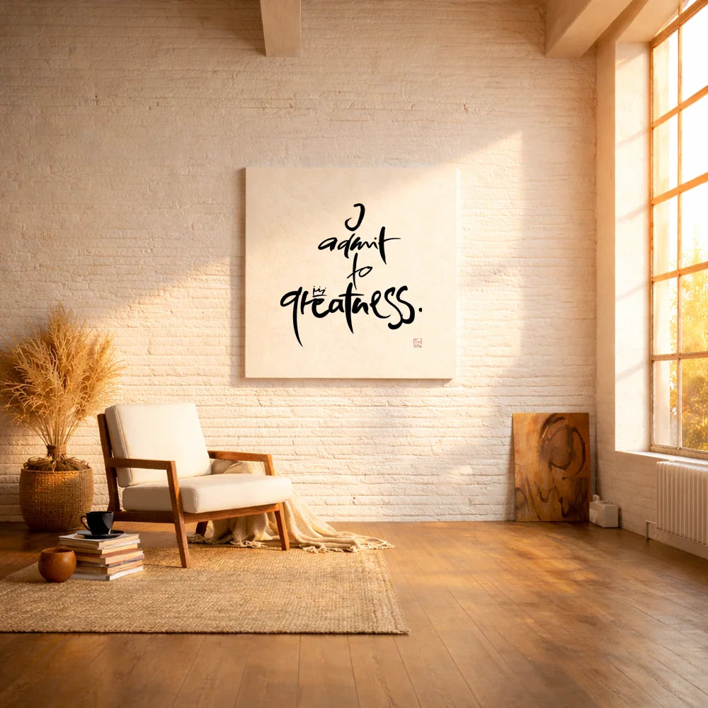 Inspirierendes Leinwandbild „I admit to greatness.“ – Sign by Jwala® Original, Limited Edition, hochwertige Kunst aus Tirol, Motivation für persönliche Entwicklung und Zielstrebigkeit