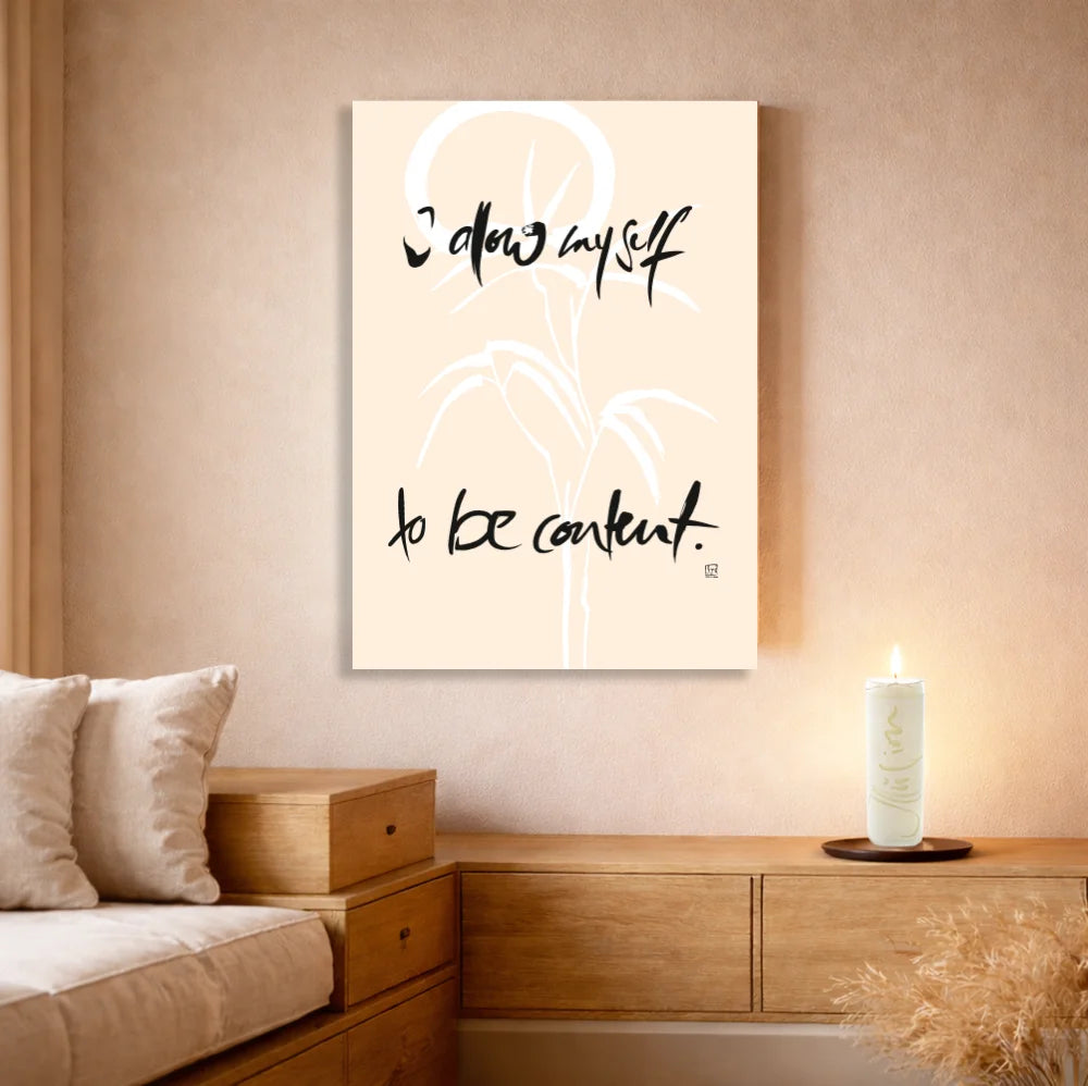 Leinwand I allow myself to be content – Englisches Wandbild mit spiritueller Bedeutung für Paare | SignShop Tirol