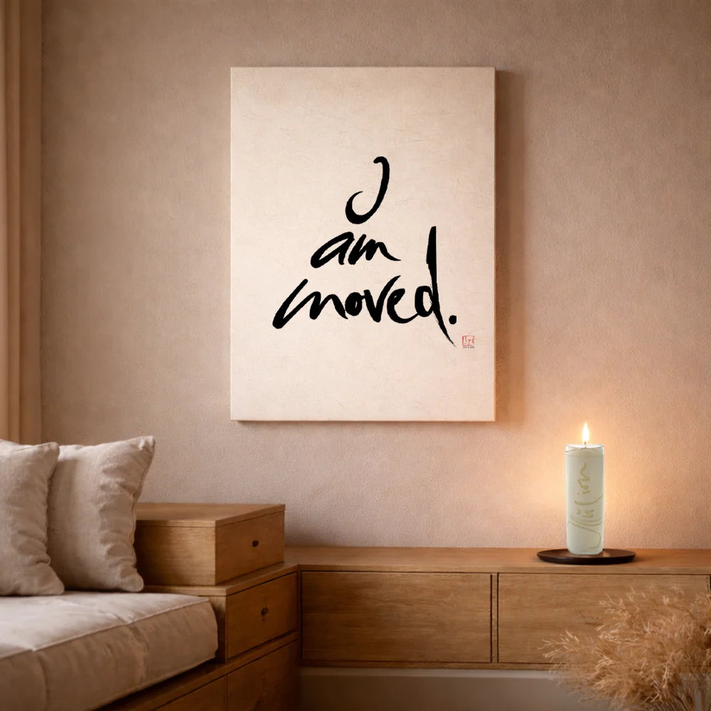 Luxus Leinwanddruck „I am moved.“ – Sign by Jwala®, exklusive Deko, liebevoll gefertigt, Einzelstück aus Tirol, Premium-Kunst für Sensibilität und Mitgefühl