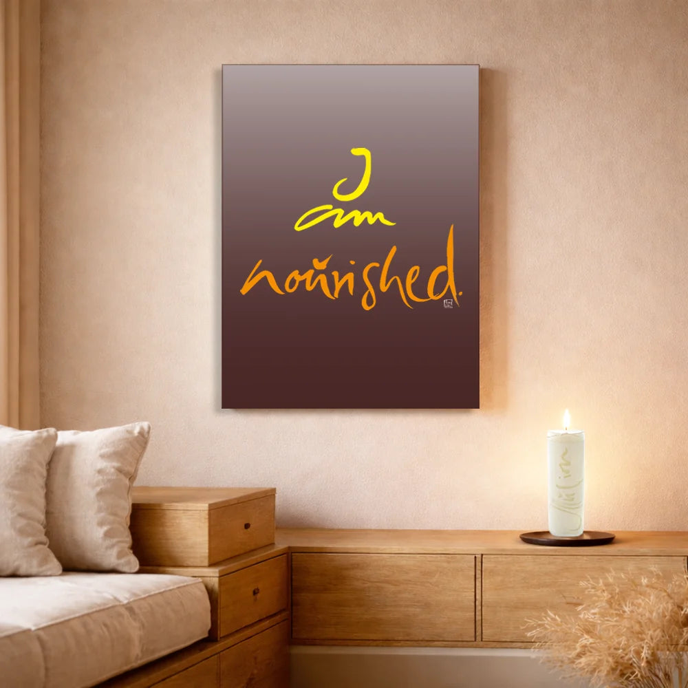 Exklusive Leinwand „I am nourished.“ mit Fingerzeige Karte – Originaldruck by Jwala®, handgefertigte Wandkunst aus Tirol, Limited Edition
