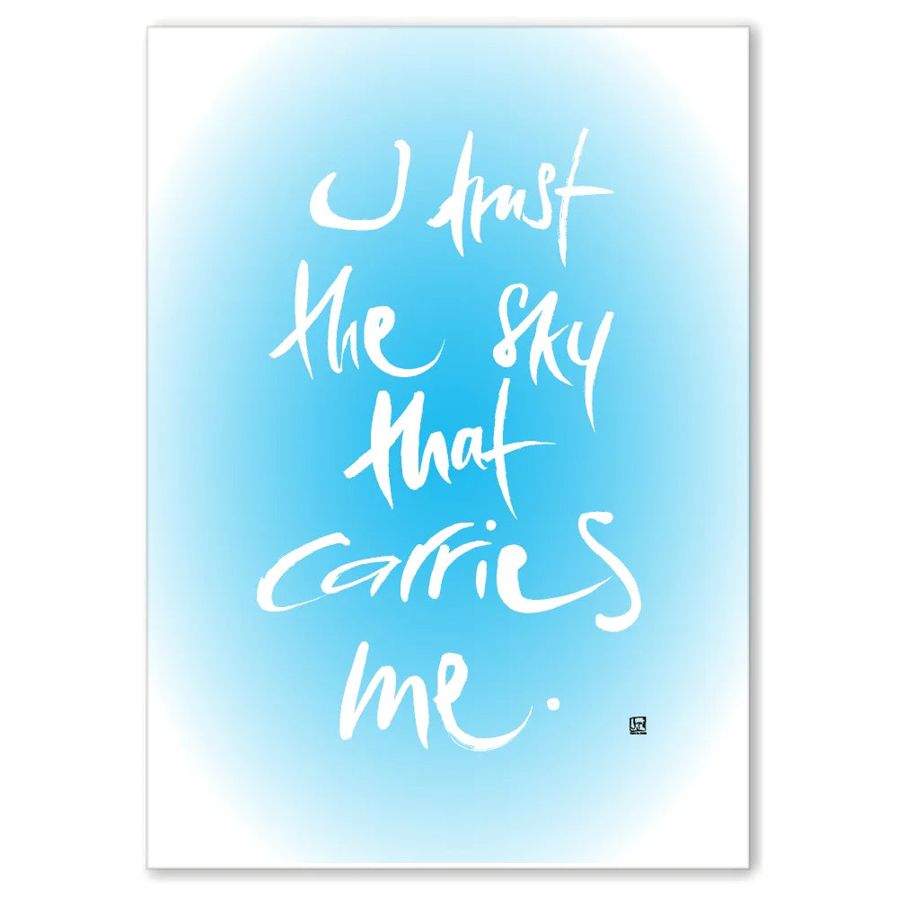 Inspirierende Leinwand „I trust the sky that carries me.“ – Sign by Jwala® Original, Limited Edition, hochwertige Kunst aus Tirol, Fingerzeige Karte als Impuls für Mut und Lebensfreude