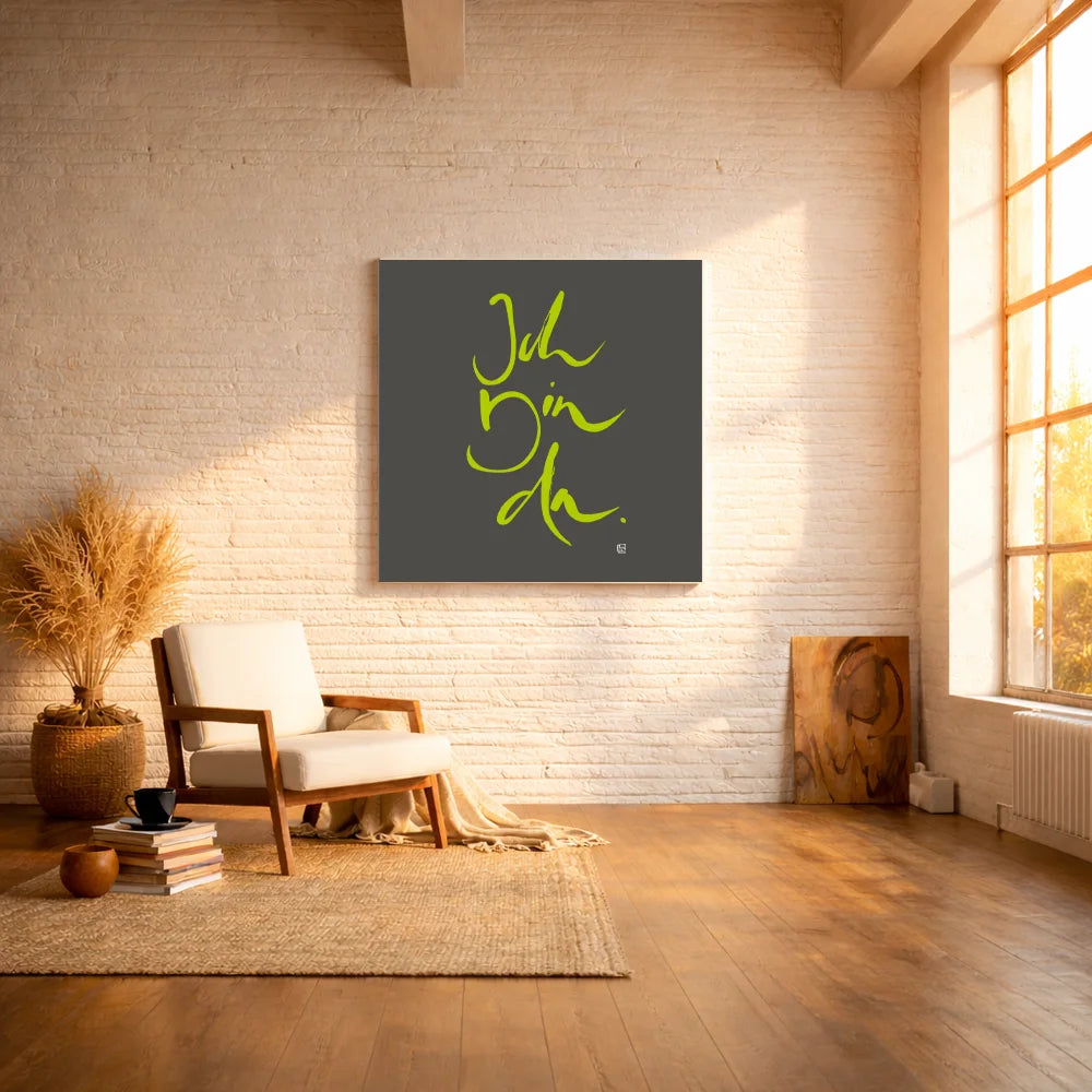 Exklusive Leinwand „Ich bin da.“ mit Fingerzeige Karte – Originaldruck von Sign by Jwala®, handgefertigte Wandkunst aus Tirol, Limited Edition