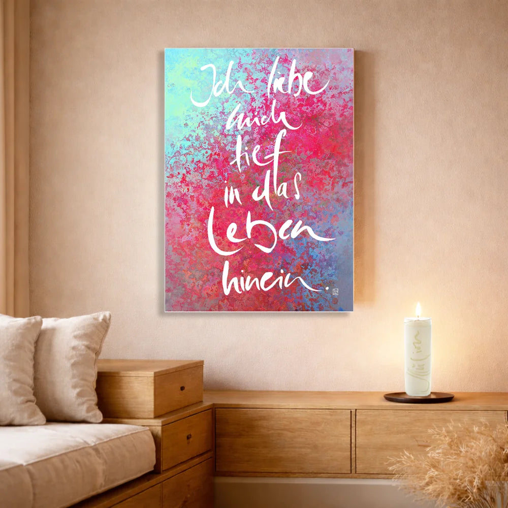 Exklusive Leinwand für Paare „Ich liebe mich tief in das Leben hinein“ mit WIR Karte – Originaldruck von Sign by Jwala®, handgefertigte Wandkunst, Limited Edition, einzigartiges Geschenk für Selbstliebe und Beziehung