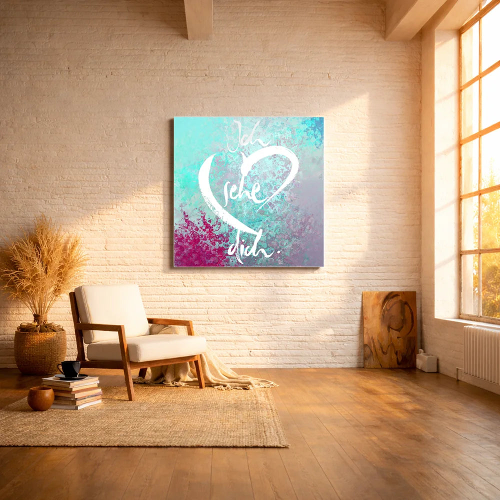Handgemachtes Leinwandbild „ich sehe dich.“ mit WIR Karte – Originaldruck, Sign by Jwala®, inspirierende Wanddekoration, limitiertes Kunstwerk, wertvolles Geschenk für Liebe und Verbundenheit