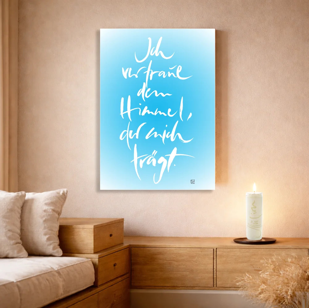 Hochwertige Leinwände für Paare – Spirituelle Wandbilder mit WIR Karte | Ich vertraue dem Himmel, der mich trägt | SignShop Tirol