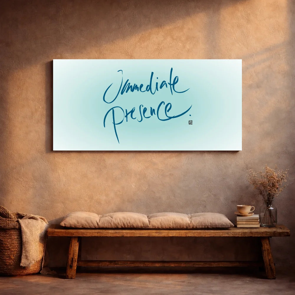 Originaldruck Leinwand „Immediate Presence.“ – SignShop.Tirol, einzigartige Wandkunst mit Fingerzeige Karte, handgemacht, wertvolles Geschenk für Achtsamkeit und Präsenz