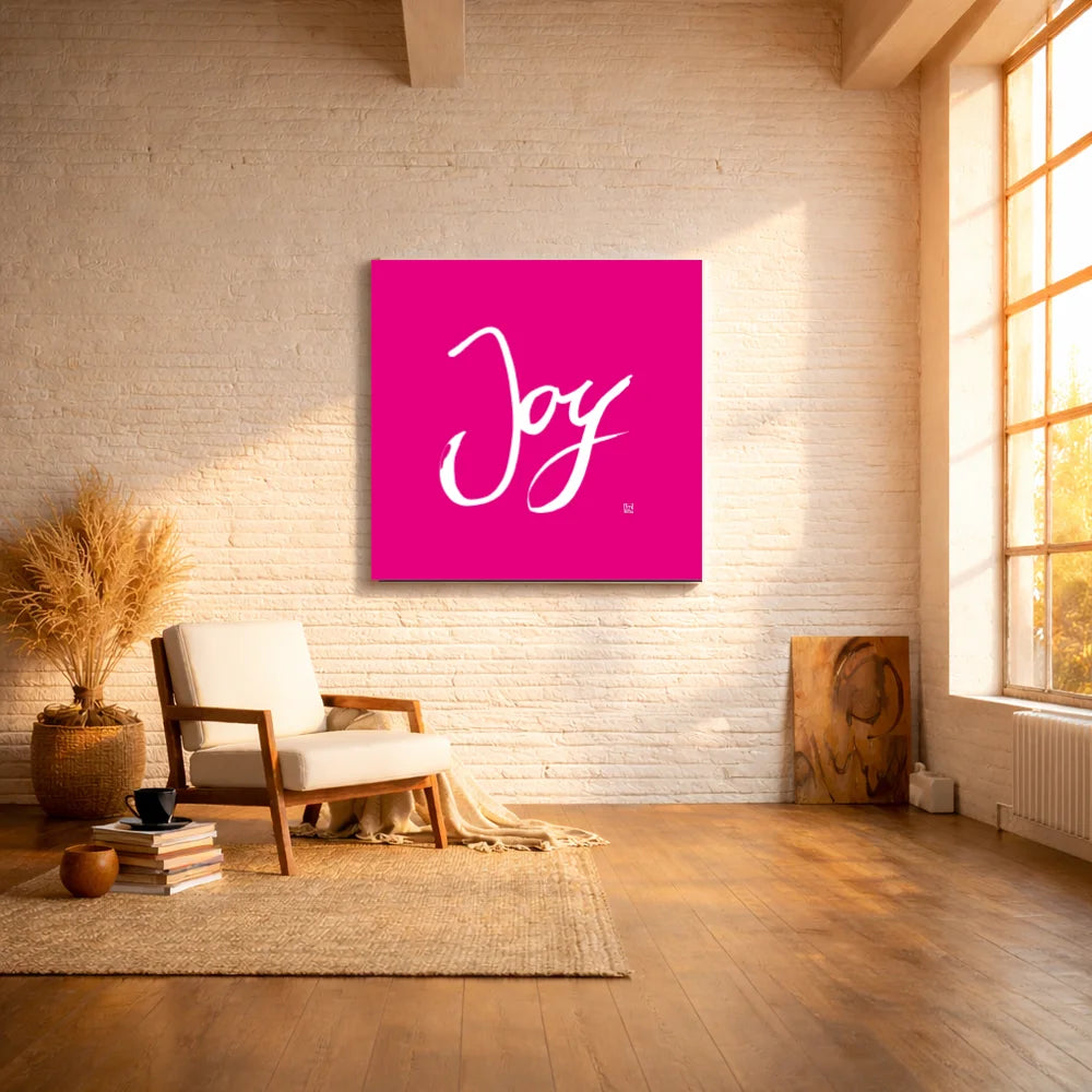 Handgemachte Leinwand „Joy.“ – Originaldruck und Fingerzeige Karte, Sign by Jwala®, inspirierende Wanddekoration, limitiertes Kunstwerk