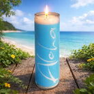 SignKerze „Aloha“ – Duftfreie, vegane Kerze in Hellblau mit inspirierender Botschaft, spirituelle Geschenkidee, Zero-Waste, im SignShop Tirol online kaufen