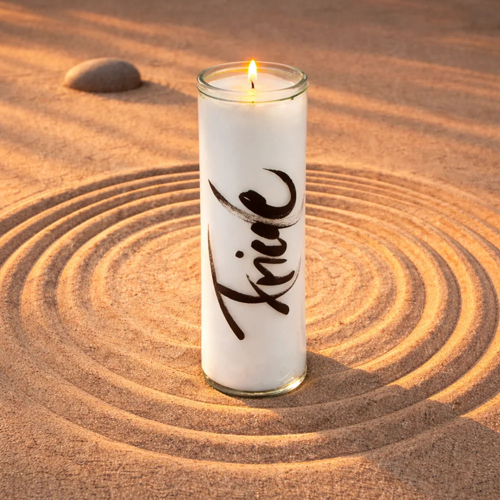 Vegane SignKerze „Friede“ Klassik kaufen – exklusive Friedenskerze mit langer Brenndauer, sichere Online-Bestellung im SignShop Tirol