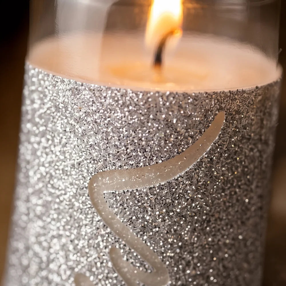 Premium Duftkerze „Vertrauen“ Silber/Glitzer – Sign by Jwala®, luxuriöse Designkerze, spirituelle Wohnaccessoires, Unikat aus Tirol, exklusives Wohnaccessoire