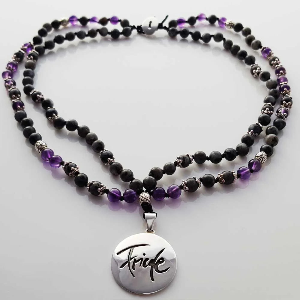 Luxus Mala-Collier Labradorit & Amethyst – Sign by Jwala®, exklusive Meditationskette, liebevoll gefertigt, Premium-Qualität für Klarheit, Frieden und innere Stärke