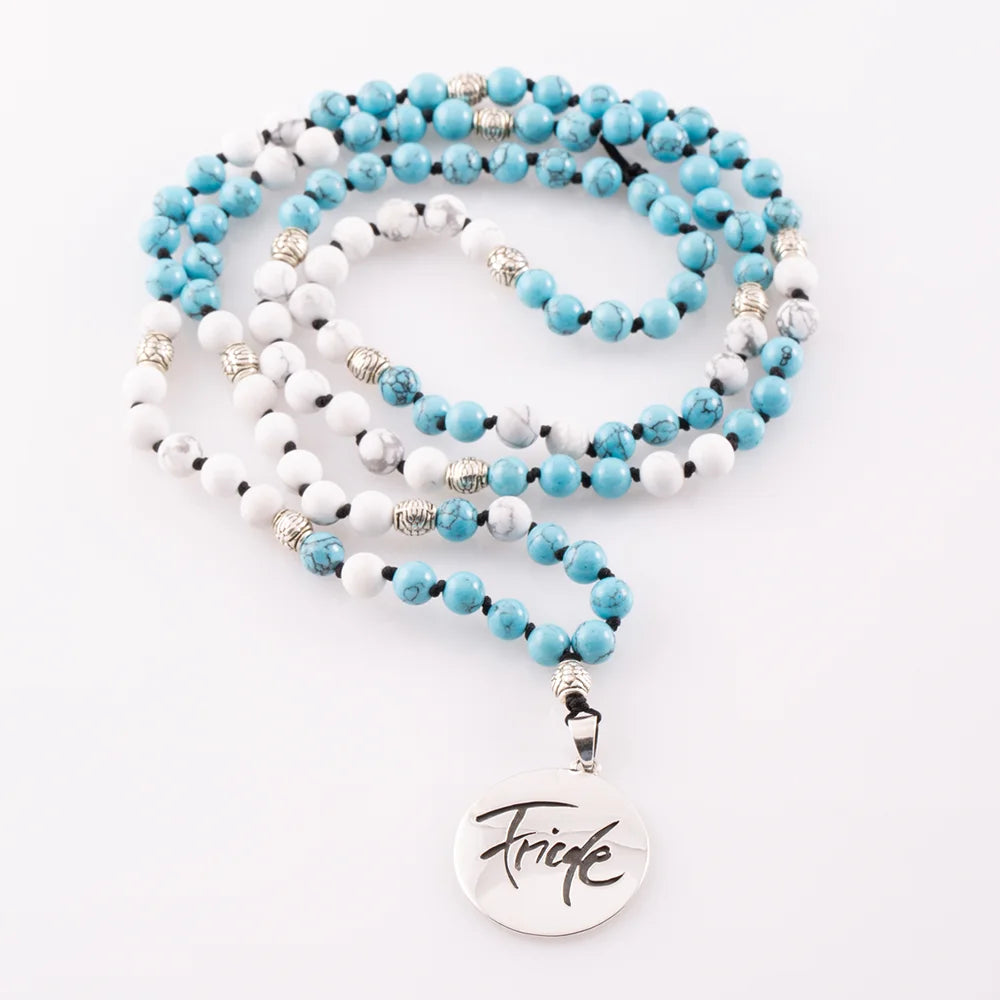Exklusive Friede-Mala Türkis/Howlith – handgefertigte Meditationskette, Original von Sign by Jwala®, Limited Edition, hochwertiger Schmuck für innere Ruhe und spirituelle Balance