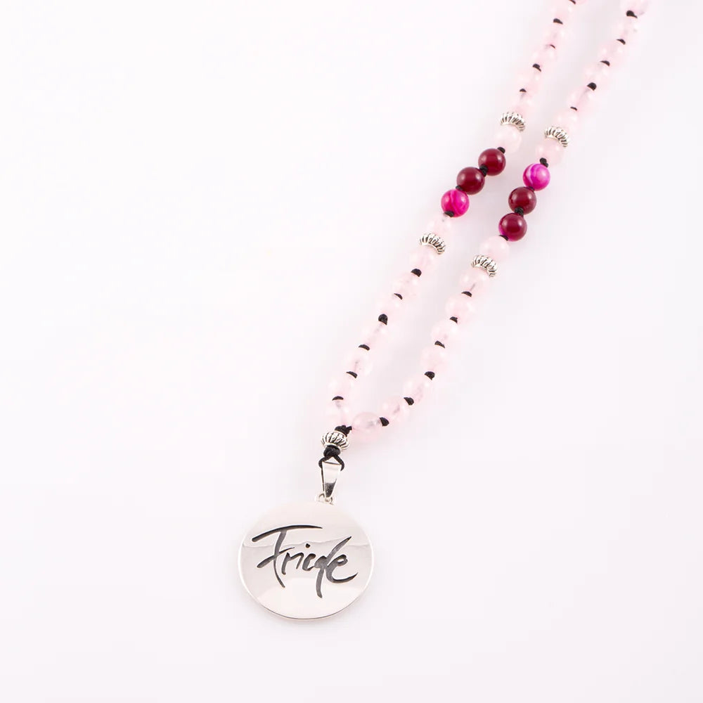 Premium Mala „Friede“ aus Rosenquarz und Achat rot – Sign by Jwala®, edle Handarbeit, Unikat, exklusives Schmuckstück für Meditation, spirituelle Balance und Energie