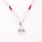 Handgemachte Friede-Mala Rosenquarz/Achat rot – Original von Sign by Jwala®, limitiertes Einzelstück, hochwertige Edelstein-Kette für Liebe, Frieden und Wohlbefinden