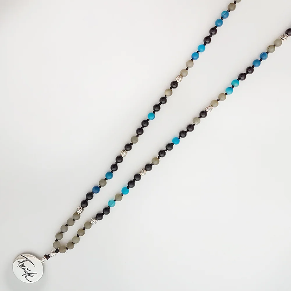 Luxus Mala „Freude“ Onyx, blauer Achat & Labradorit – Sign by Jwala®, exklusive Meditationskette, liebevoll gefertigt, Premium-Qualität für innere Klarheit und Lebensfreude