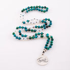 Premium Mala „Freude“ aus rekonstruierter Mondstein und Chrysokoll – Sign by Jwala®, edle Handarbeit, Unikat, exklusives Schmuckstück für Meditation, Energie und Harmonie