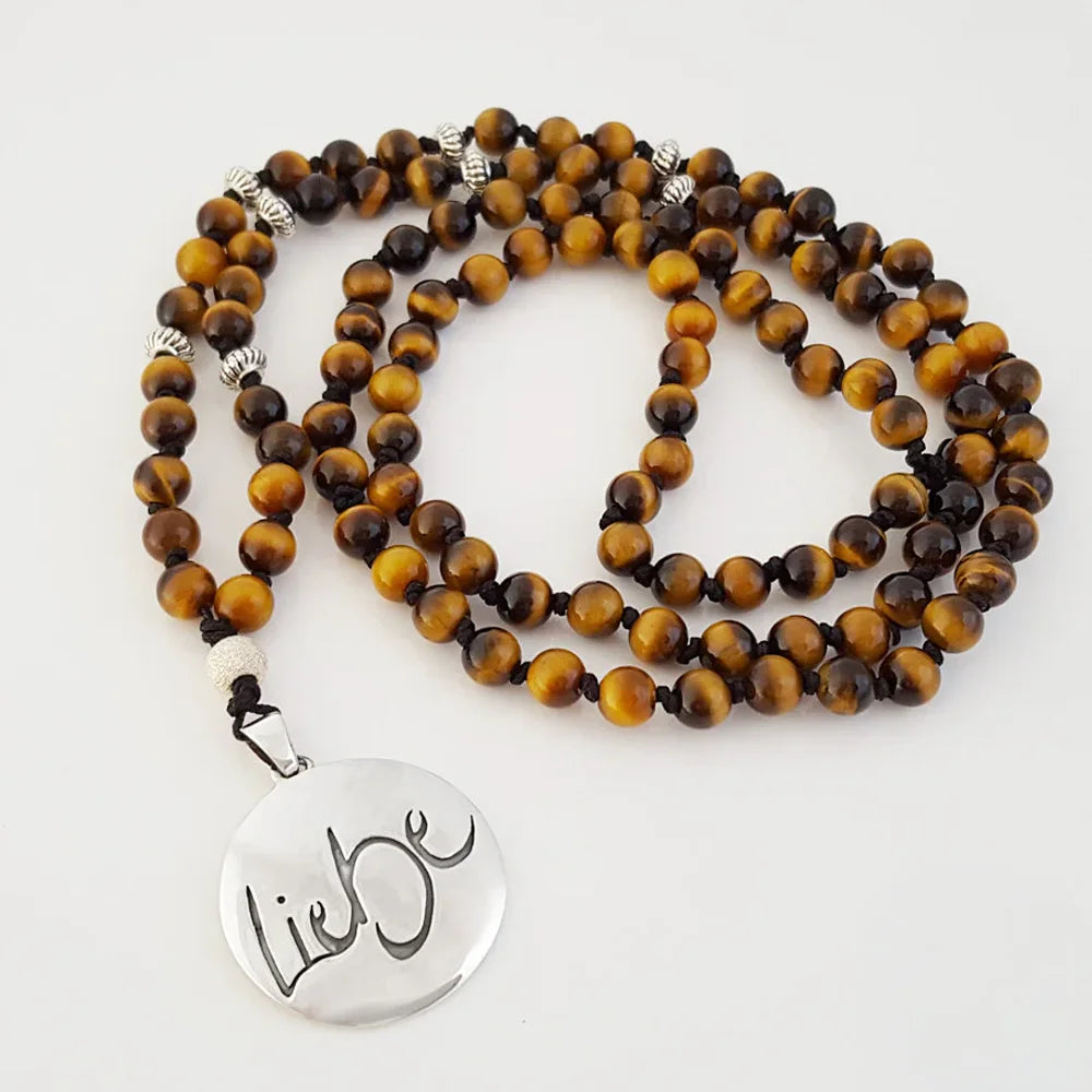 Original Tigerauge-Mala „Liebe“ – SignShop.Tirol, einzigartige Schmuckkette, handgemacht, wertvolles Accessoire für Liebe, innere Stärke und emotionale Balance