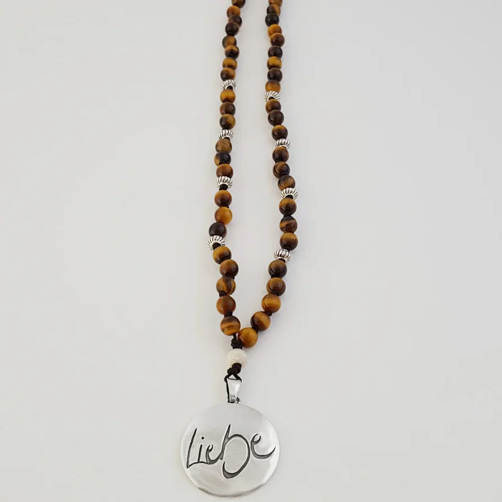 Handgemachte Tigerauge-Mala „Liebe“ – Original von Sign by Jwala®, limitiertes Einzelstück, hochwertige Edelstein-Kette für Herzenswärme, Wohlbefinden und Achtsamkeit