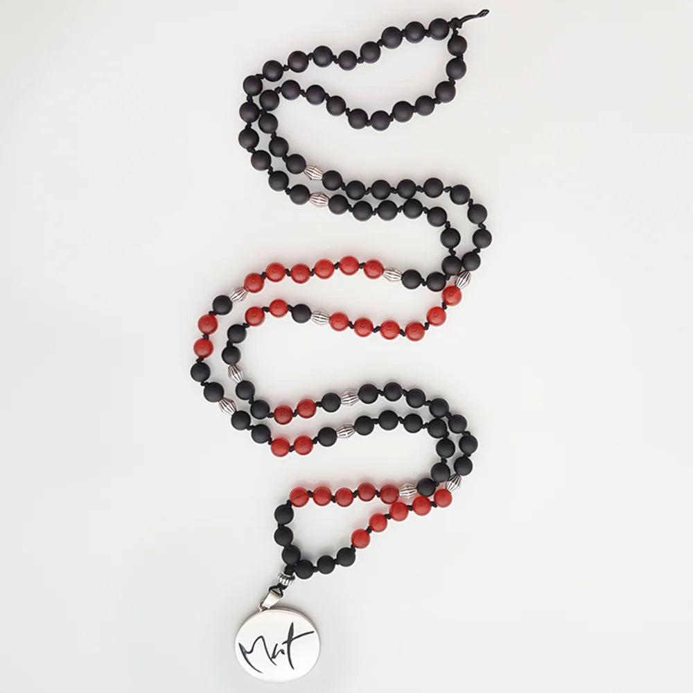 Luxus Mala „Mut“ Schwarzer Onyx & Achat Rot – Sign by Jwala®, exklusive Meditationskette, liebevoll gefertigt, Premium-Qualität für spirituelle Entwicklung und Durchhaltevermögen