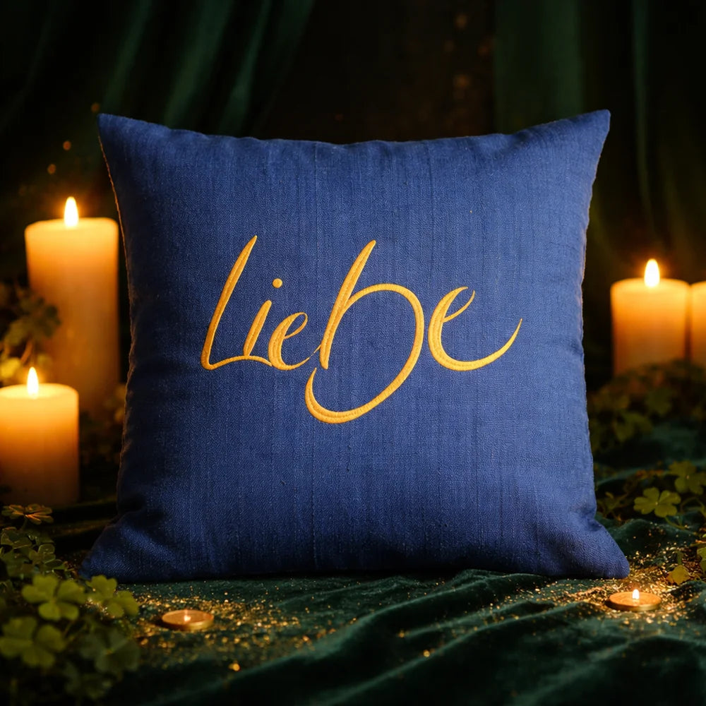 Exklusives Bauernleinen Zirbenkissen „Liebe“ 40x40 – handgefertigt aus Tirol, Original von Sign by Jwala®, Limited Edition, hochwertiges Naturprodukt