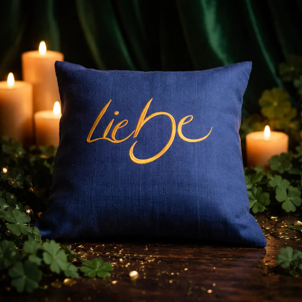 Handgemachtes Zirbenkissen „Liebe“ 40x40 – Original von Sign by Jwala®, limitierte Auflage, hochwertige Naturfüllung, inspirierendes Geschenk für Wohlbefinden
