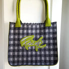 Exklusiver Shopper „Freude“ Karo Grün – handgemachte Stoff-Tragetasche, Original von Sign by Jwala®, Limited Edition, stilvoller Karo-Shopper für Einkaufen und besondere Anlässe