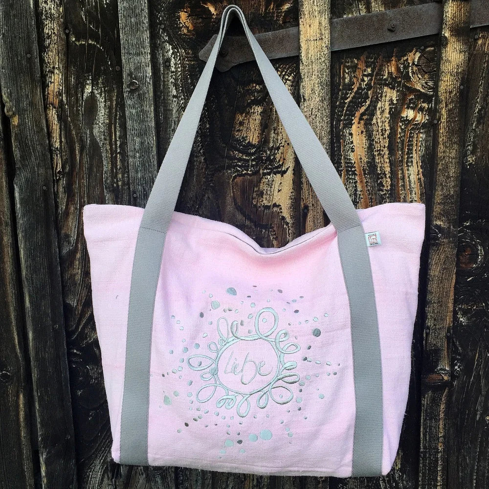 Exklusiver Shopper „Mein Herz geht auf“ aus Bauernleinen – handgemachte Strandtasche, Original von Sign by Jwala®, Limited Edition, nachhaltige Beach Bag für Sommer und Urlaub