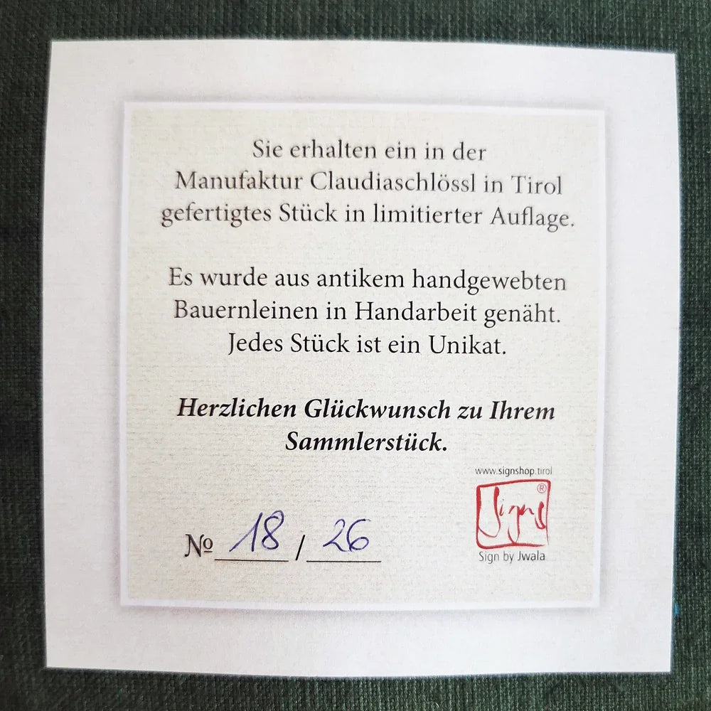 Hochwertiges MediKissen Bauernleinen Liebe Ornament – ergonomisches Kissen für Yoga und Meditation, sicher im SignShop Tirol kaufen