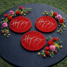 Roter Glasuntersetzer Happy Motiv online kaufen – exklusiver Untersetzer aus Glas, sicher bestellen im SignShop Tirol