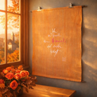 Exklusiver Wandteppich Unikat „Haussegen – Ich vertraue dem Himmel“ im SignShop Tirol – luxuriöse spirituelle Wanddeko für außergewöhnliche Wohnräume