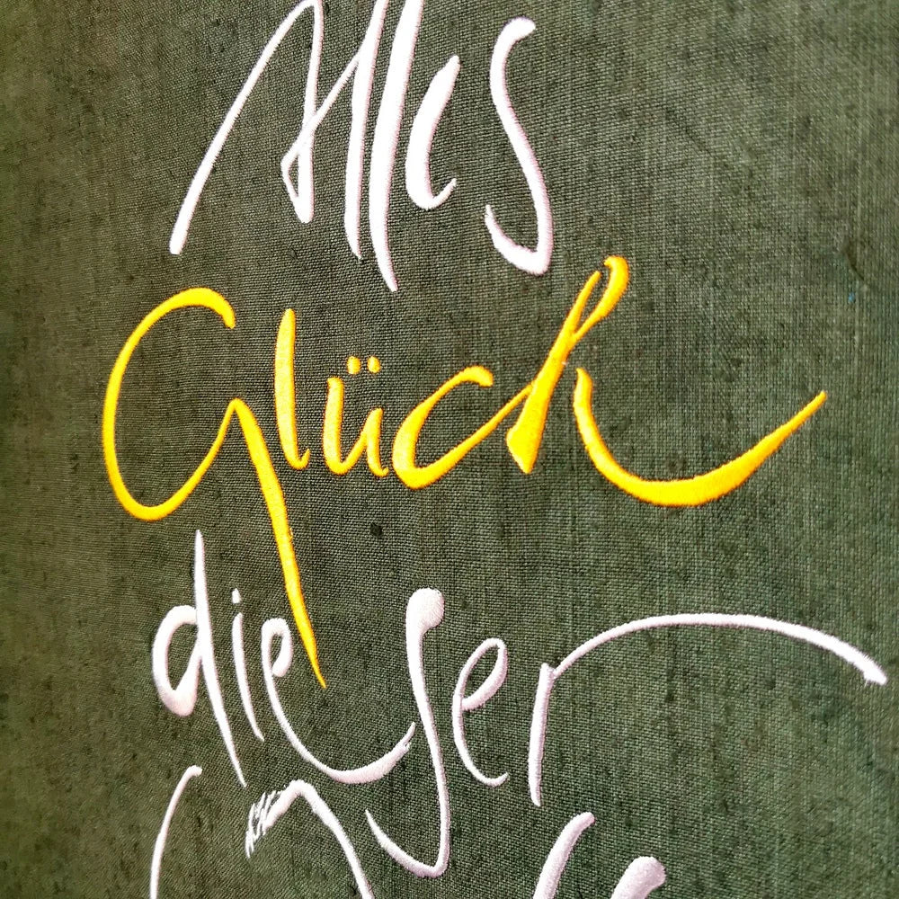 Handgefertigte Leinwand „Haussegen Alles Glück dieser Welt“ – Originaldruck und Fingerzeige Karte von Sign by Jwala®, inspirierende Wanddekoration, limitiertes Kunstwerk