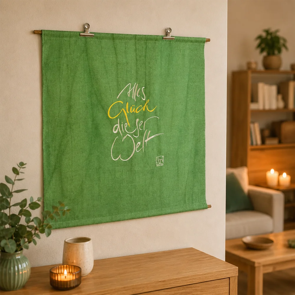 Premium Wandbild „Haussegen Alles Glück dieser Welt“ – Sign by Jwala® Originaldruck, hochwertige Leinwand mit Fingerzeige Karte, spirituelle Kunst, Unikat aus Tirol