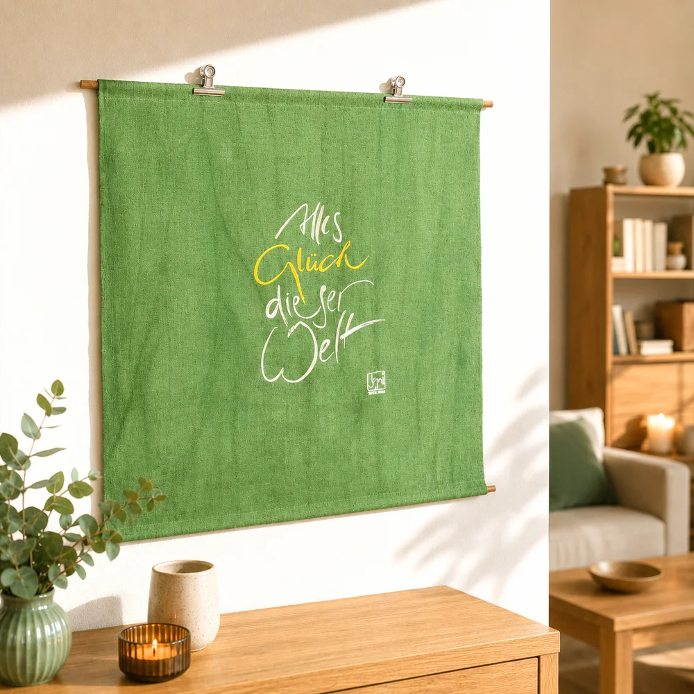 Handgemachte Leinwand „Haussegen Alles Glück dieser Welt“ – Originaldruck und Fingerzeige Karte, Sign by Jwala®, inspirierende Wanddekoration, limitiertes Kunstwerk, wertvolles Geschenk