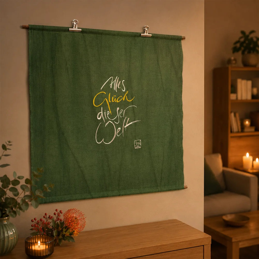 Exklusive Leinwand „Haussegen Alles Glück dieser Welt“ mit Fingerzeige Karte – Originaldruck von Sign by Jwala®, handgefertigte Wandkunst aus Tirol, Limited Edition, einzigartiges Geschenk