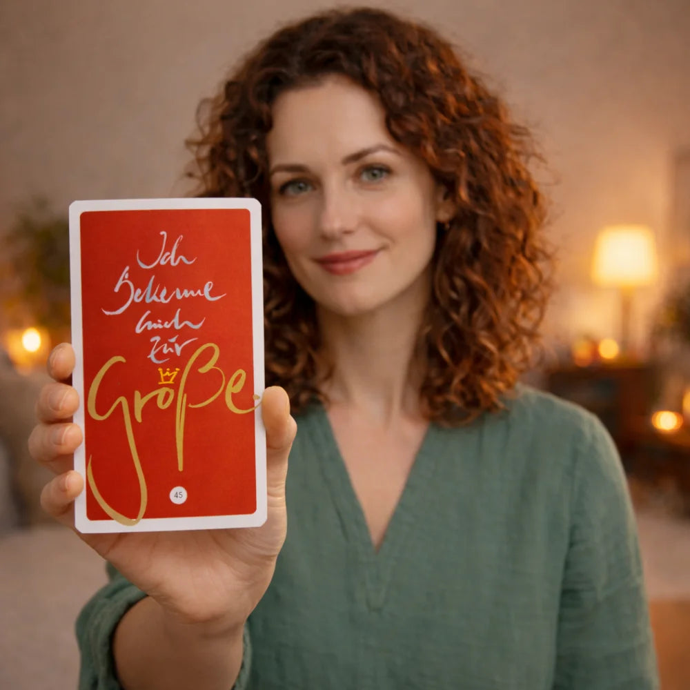 Orakelkarten-Set „Fingerzeige“ Braun/Orange – Exklusive, luxuriöse Impulskarten in edler Bauernleinen-Tasche online im SignShop Tirol kaufen