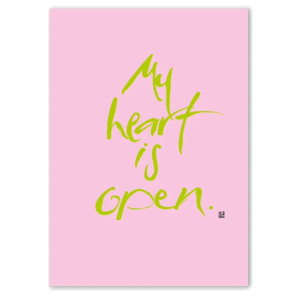 Premium Wandbild „My heart is open.“ – Sign by Jwala® Originaldruck mit Fingerzeige Karte, hochwertige Leinwand, spirituelle Kunst, Unikat aus Tirol