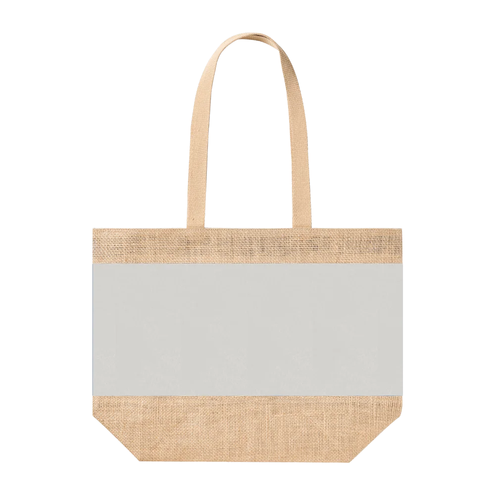 Nachhaltige Strandtasche aus Jute mit hellem, grauem Canvas-Einsatz