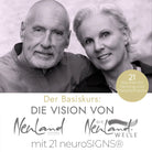 Schwarz-Weiß-Porträt von Jwala und Karl Gamper. Darunter der Text: „Der Basiskurs: Die Vision von Neuland + Die Neuland-Welle mit 21 neuroSIGNS®“. Ein goldener Button rechts zeigt: „21 Wochen für Heilung und Transformation“.