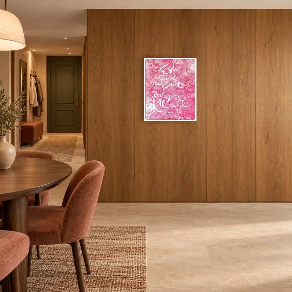 Kalligrafie-Poster „Wir sind pure Liebe“ Sign by Jwala® auf pink-weißem Hintergrund