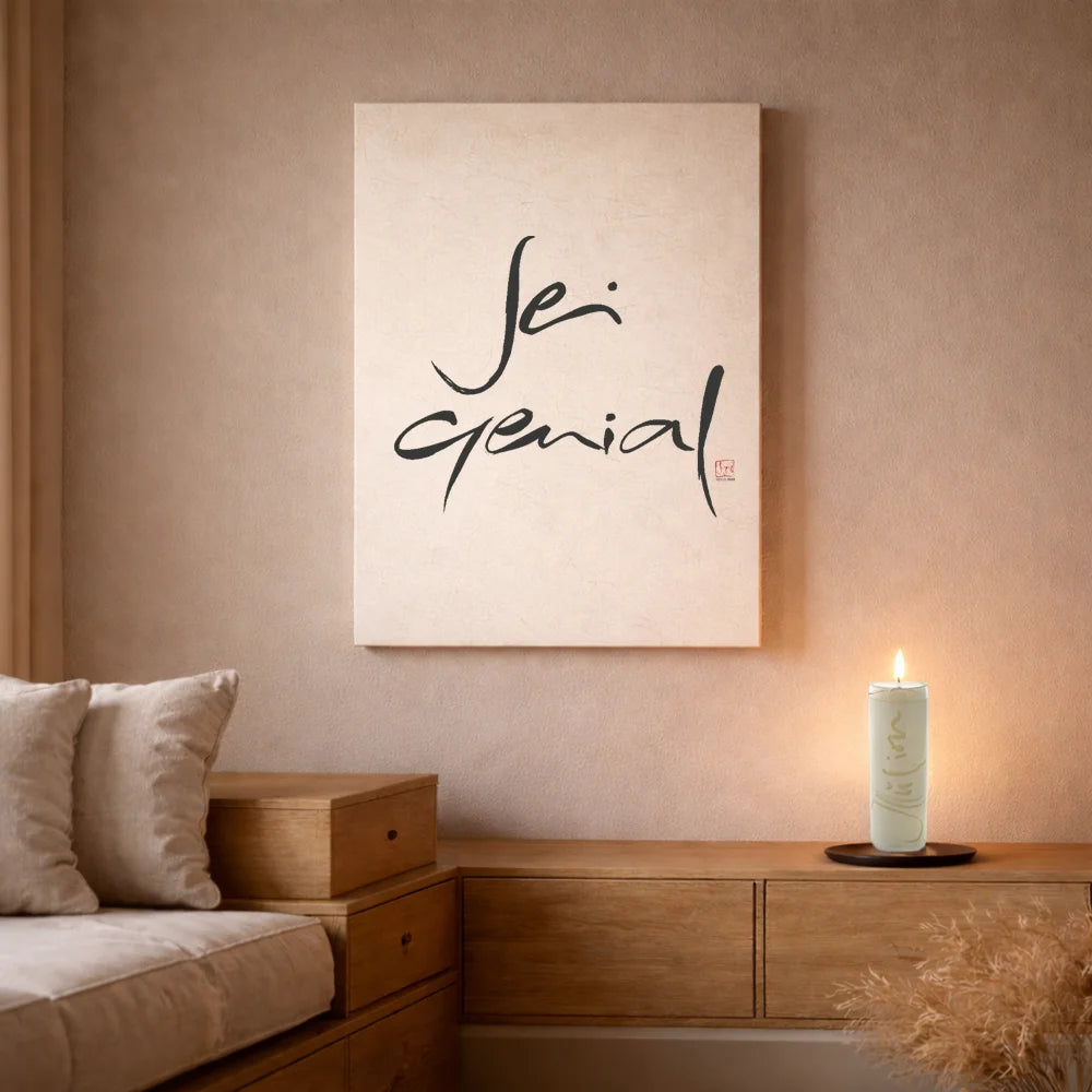 Luxus Leinwanddruck „Sei genial“ – Sign by Jwala®, exklusive Deko, liebevoll gefertigt, Einzelstück aus Tirol, Premium-Kunst für dein Zuhause