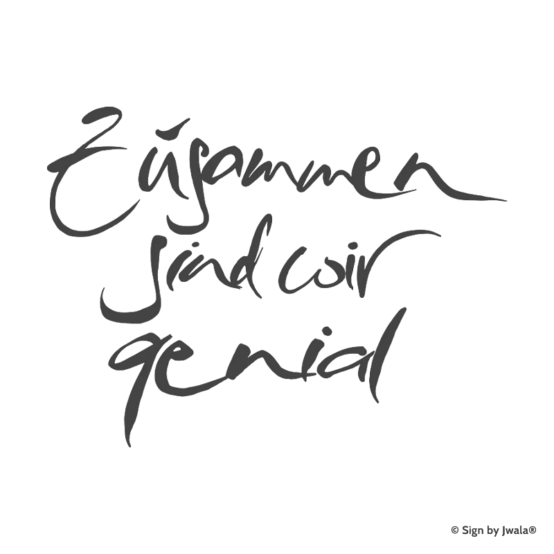 Die Botschaft „Zusammen sind wir genial“ wird auf Kissen, Kerzen, Karten, Orakelkarten, Wanddekoration, Sitzpolster, Malas und Gläsern aus dem SignShop Tirol angebracht und entfaltet dort ihre spirituelle Wirkung. Mit SignShop Tirol Logo und Copyright von Jwala®.