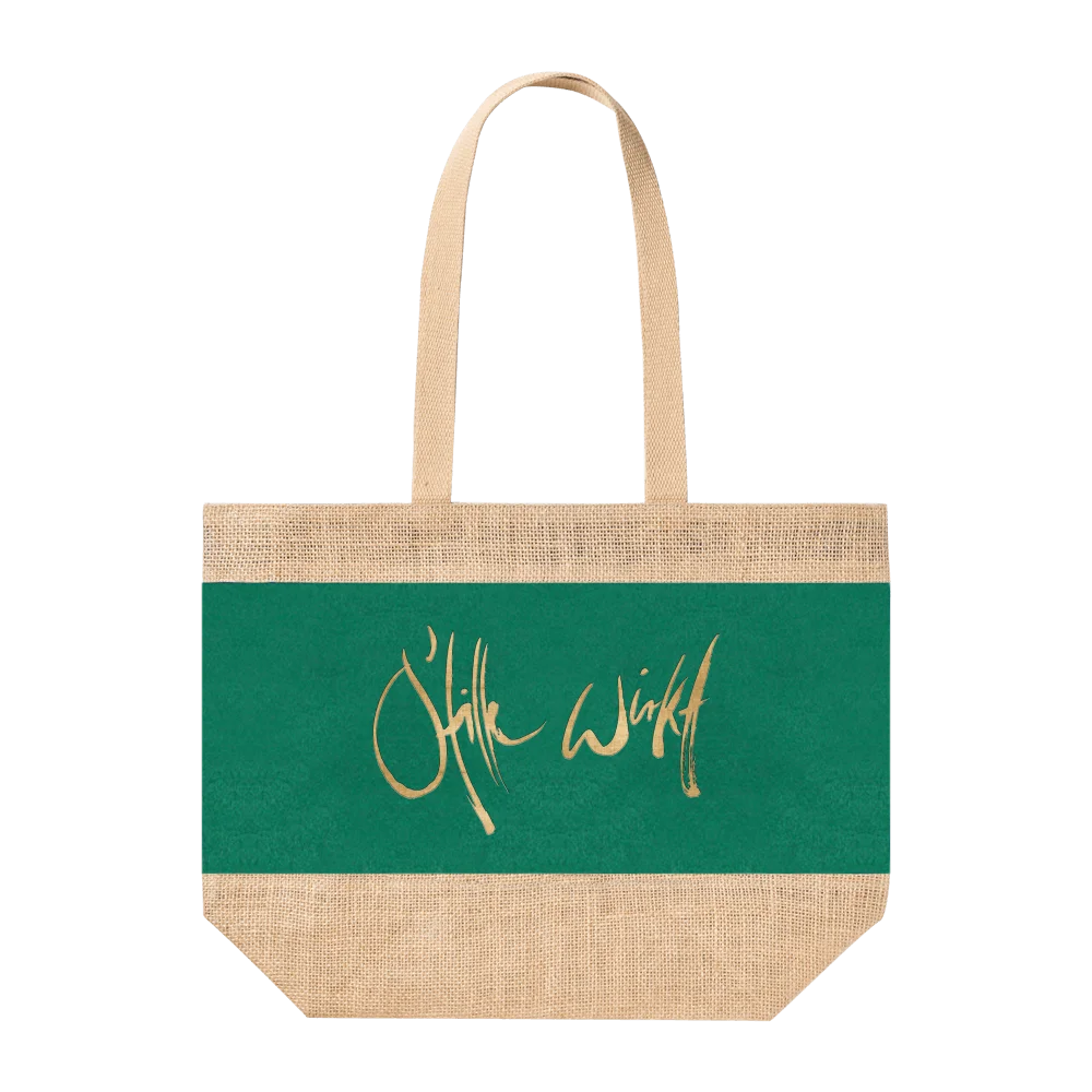 Grüne Strandtasche aus Jute mit dem Sign by Jwala "Stille wirkt"