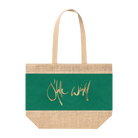 Grüne Strandtasche aus Jute mit dem Sign by Jwala "Stille wirkt"