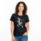 Schwarzes Bio-Baumwoll-T-Shirt für Damen mit persönlicher Botschaft, hochwertig bedruckt für Yoga, Büro und Alltag