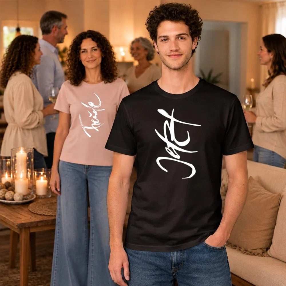 Schwarzes Bio Baumwoll T-Shirt für Herren mit persönlicher Botschaft, hochwertig bedruckt für Yoga, Büro und Alltag
