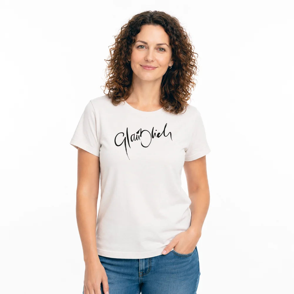 Organic Damen Bio T-Shirt in Weiß mit spiritueller Botschaft, nachhaltig und liebevoll gefertigt