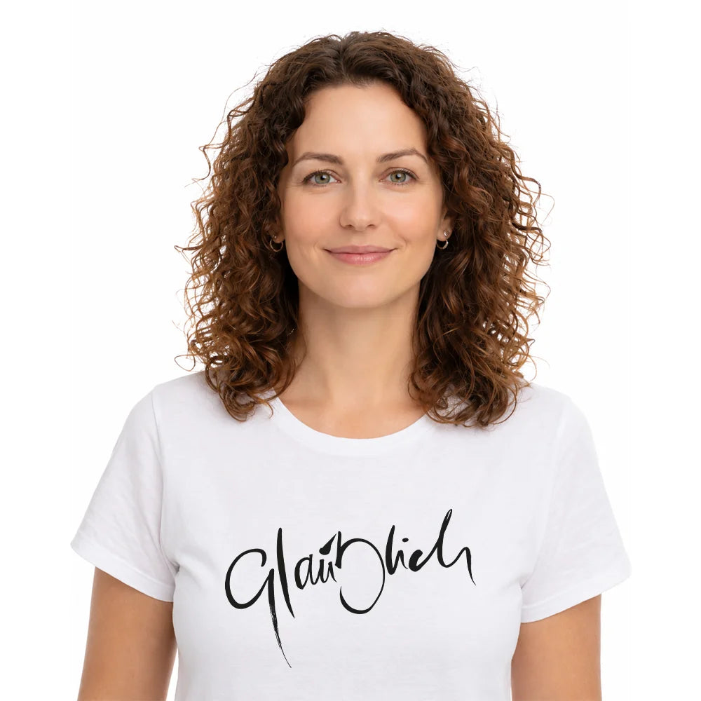 Organic Damen Bio T-Shirt in Weiß mit persönlicher spiritueller Botschaft, nachhaltige Geschenkidee für bewusste Frauen